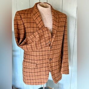 VTG 60's Rare Find Harris Tweed Sport Coat Jacket Blazer Tartan Plaid 38/40 Rust